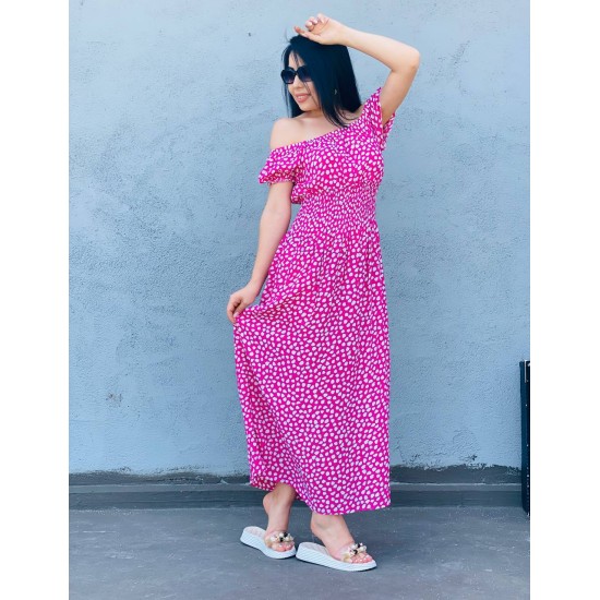 KADIN PEMBE OMZU AÇIK UZUN ELBİSE KADIN PEMBE OMZU AÇIK UZUN ELBİSE