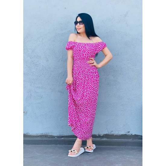 KADIN PEMBE OMZU AÇIK UZUN ELBİSE KADIN PEMBE OMZU AÇIK UZUN ELBİSE